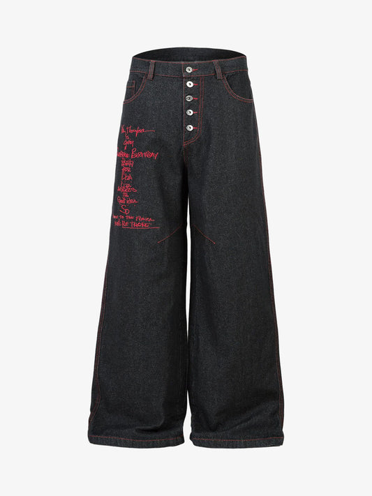 Thesupermade Contrast Thread Cross Letter Embroidered Jeans 