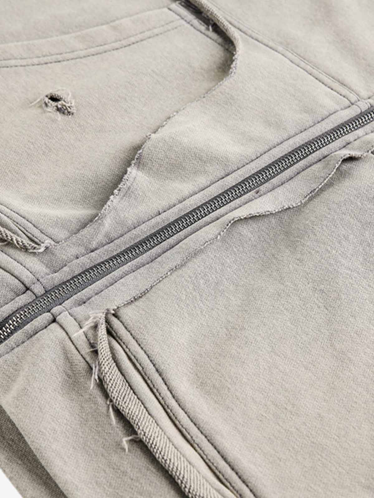 Washed Distressed Zip-up Hooded Sweatshirt 