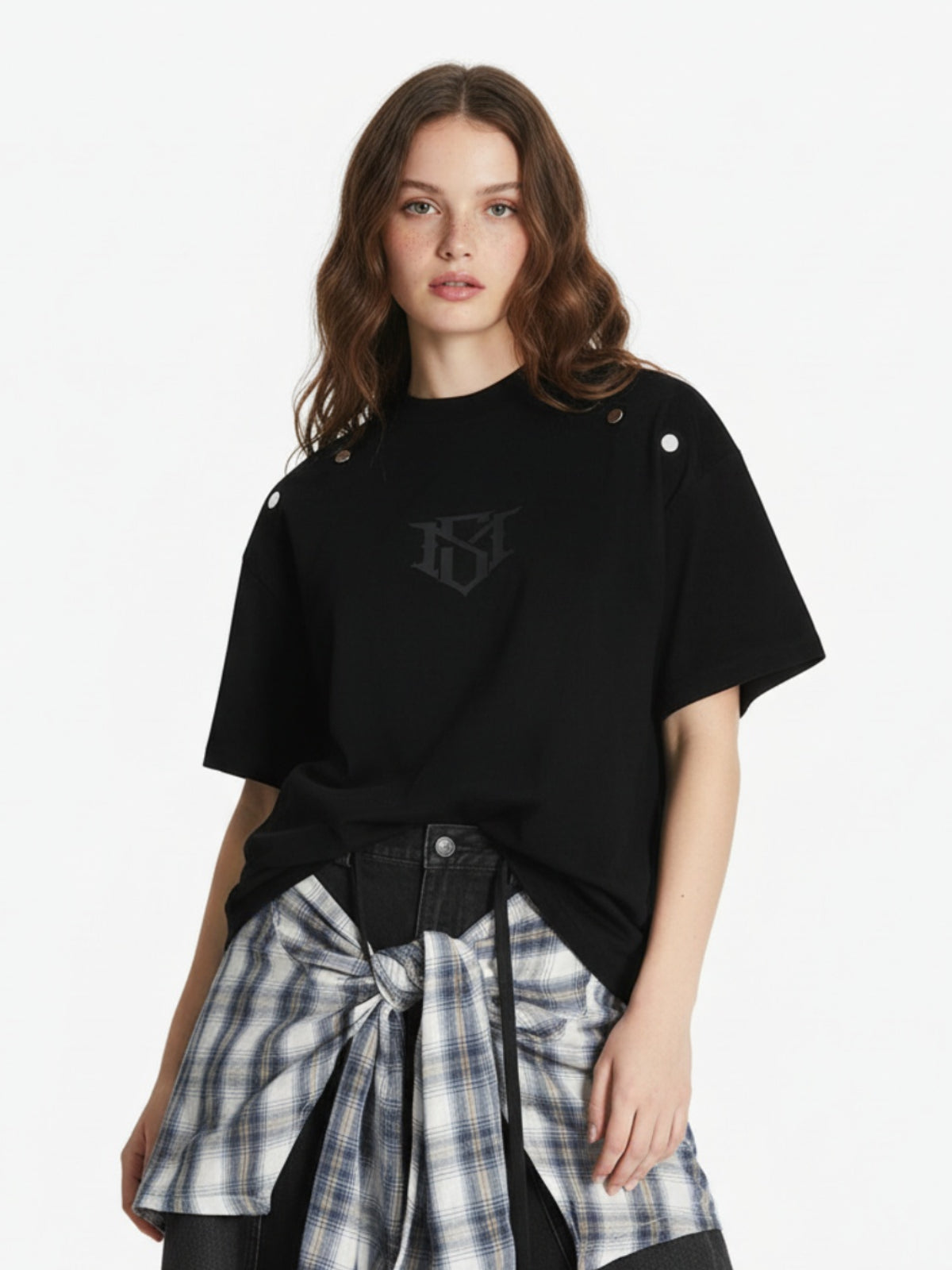 Metallic Print Suede Crew Neck T-Shirt