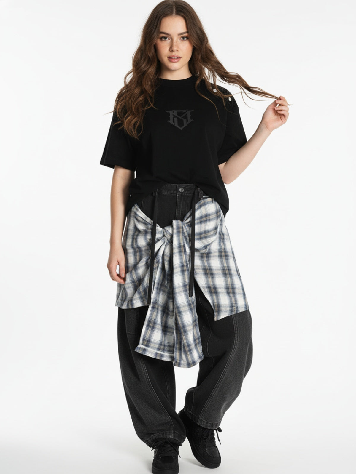 Metallic Print Suede Crew Neck T-Shirt