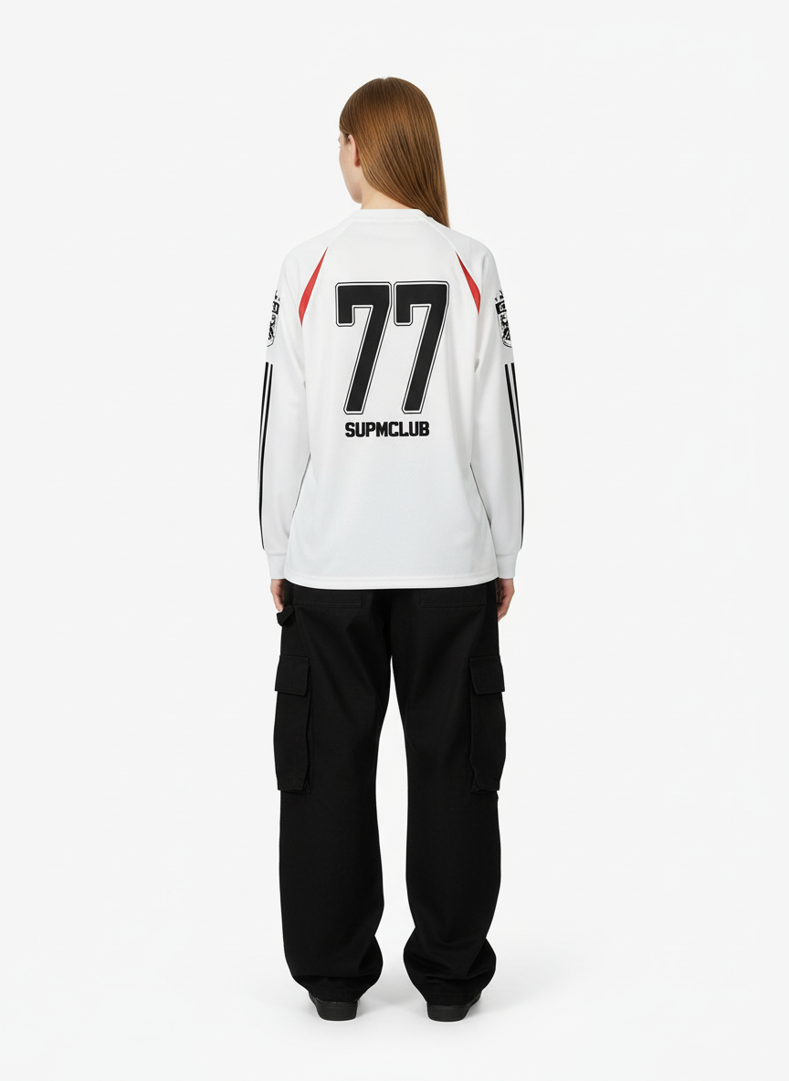 Street Jersey 77 Digital Print Striped Long Sleeve T-Shirt
