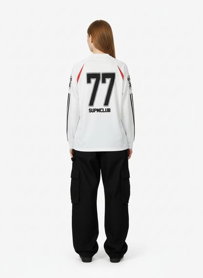 Street Jersey 77 Digital Print Striped Long Sleeve T-Shirt