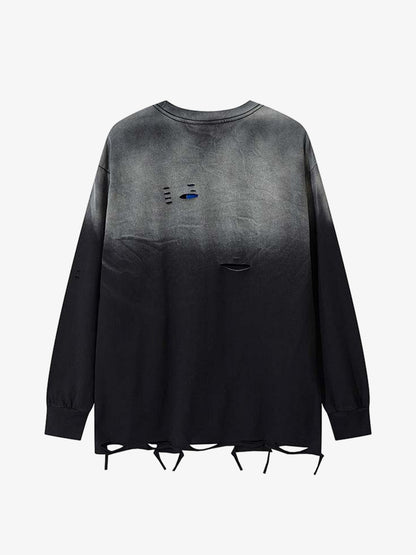 Gradient Hole Contrast Color Long Sleeve T-shirt 