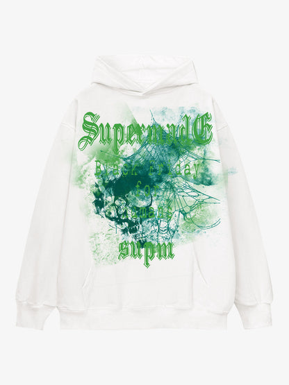 THE SUPERMADE Black Friday Human Supremacy Graphic Hoodie with Skull and Web Design 