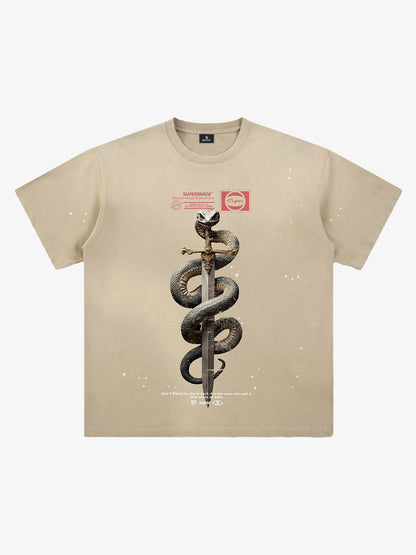 Snake and Sword Graphic T-Shirt with Bold Statement Design 