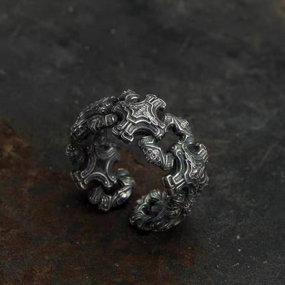 Sterling Silver Dragon Head Design Men's Bracelet - Vintage Style Jewelry with Intricate Carving and Mythical Beast Motif 