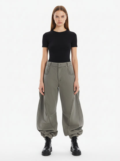 Vintage Distressed Pleated Barrel Pants