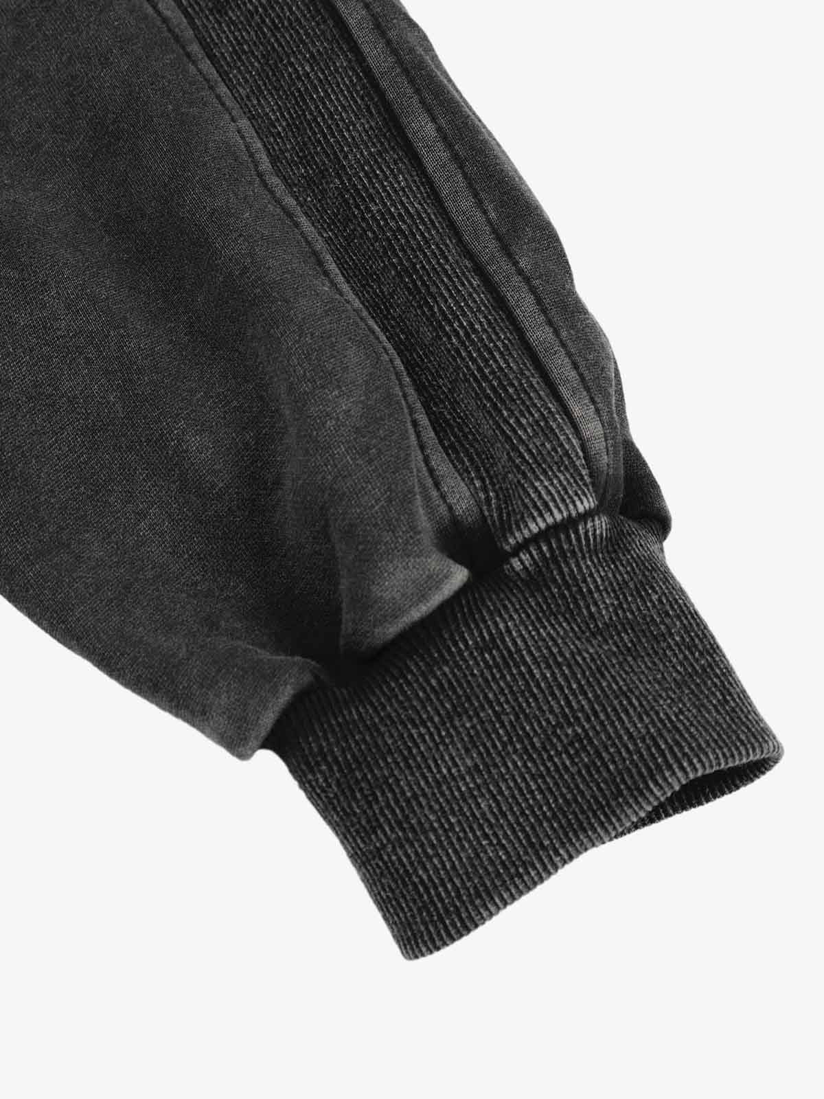 Vintage Washed Panel Construction Zip-Up Hoodie