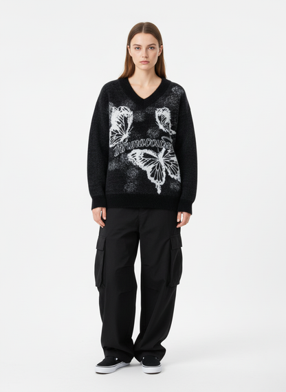 Vintage Butterfly V-Neck Sweater