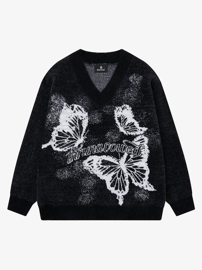 Stylish Butterfly Graphic V-Neck Sweater for Women 