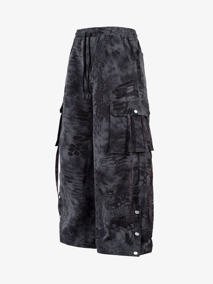 Camouflage Cargo Culottes with Adjustable Drawstring and Side Slits 