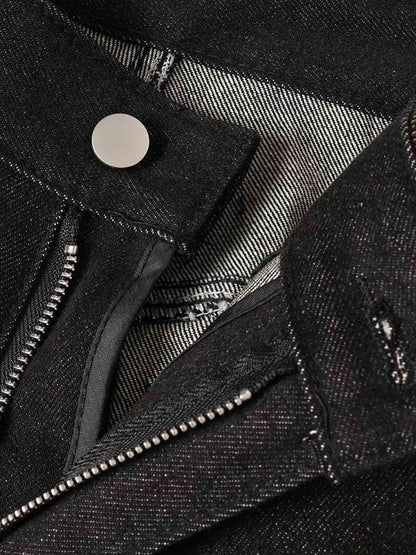 Studded Pleat Wide Leg Denim Jeans