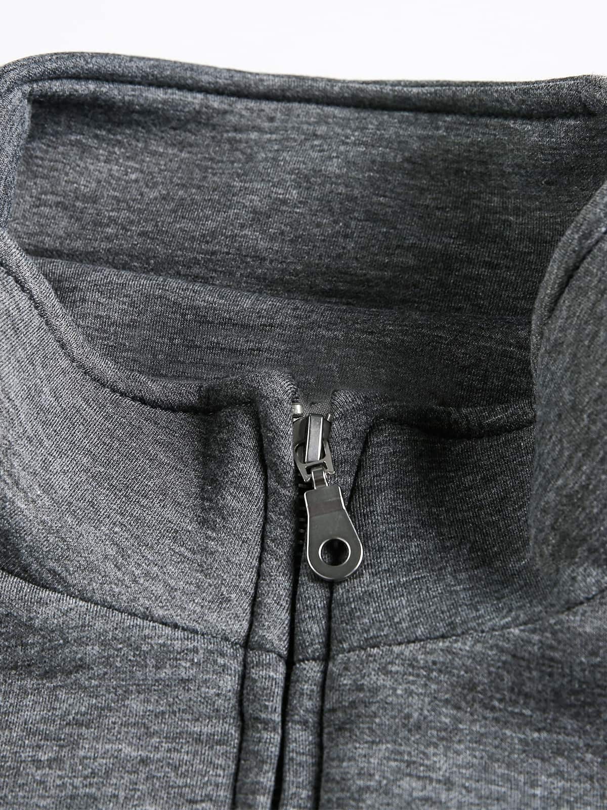 Cotton Blend Zip-Up Sweatshirt Jacket for Men - Casual Sporty Fit with Ribbed Cuffs and Hem 