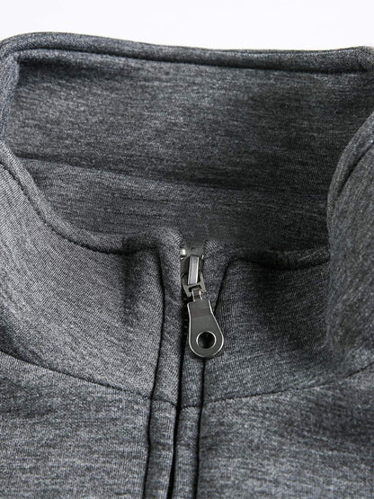 Cotton Blend Zip-Up Sweatshirt Jacket for Men - Casual Sporty Fit with Ribbed Cuffs and Hem 