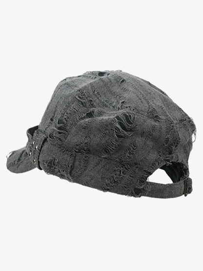Distressed Cotton Blend Flat Cap with Stud Details for Men and Women?