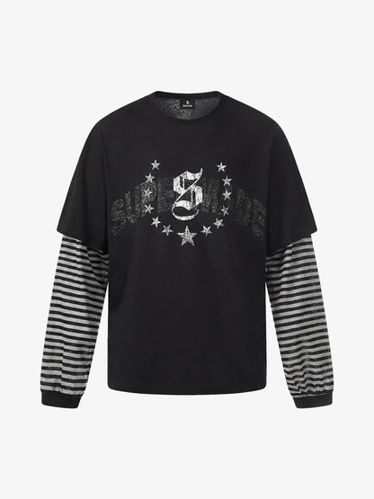 Cotton Blend Layered Sleeve Graphic T-Shirt with Star Print Design?