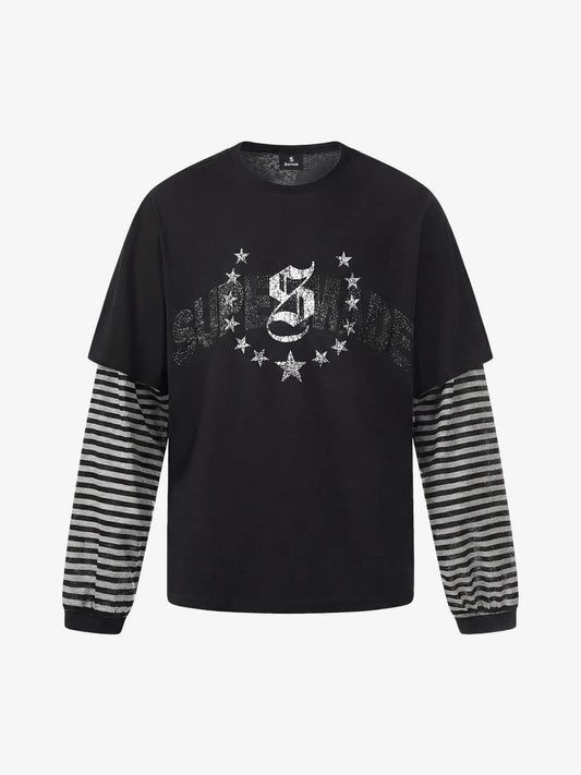 Cotton Blend Layered Sleeve Graphic T-Shirt with Star Print Design?