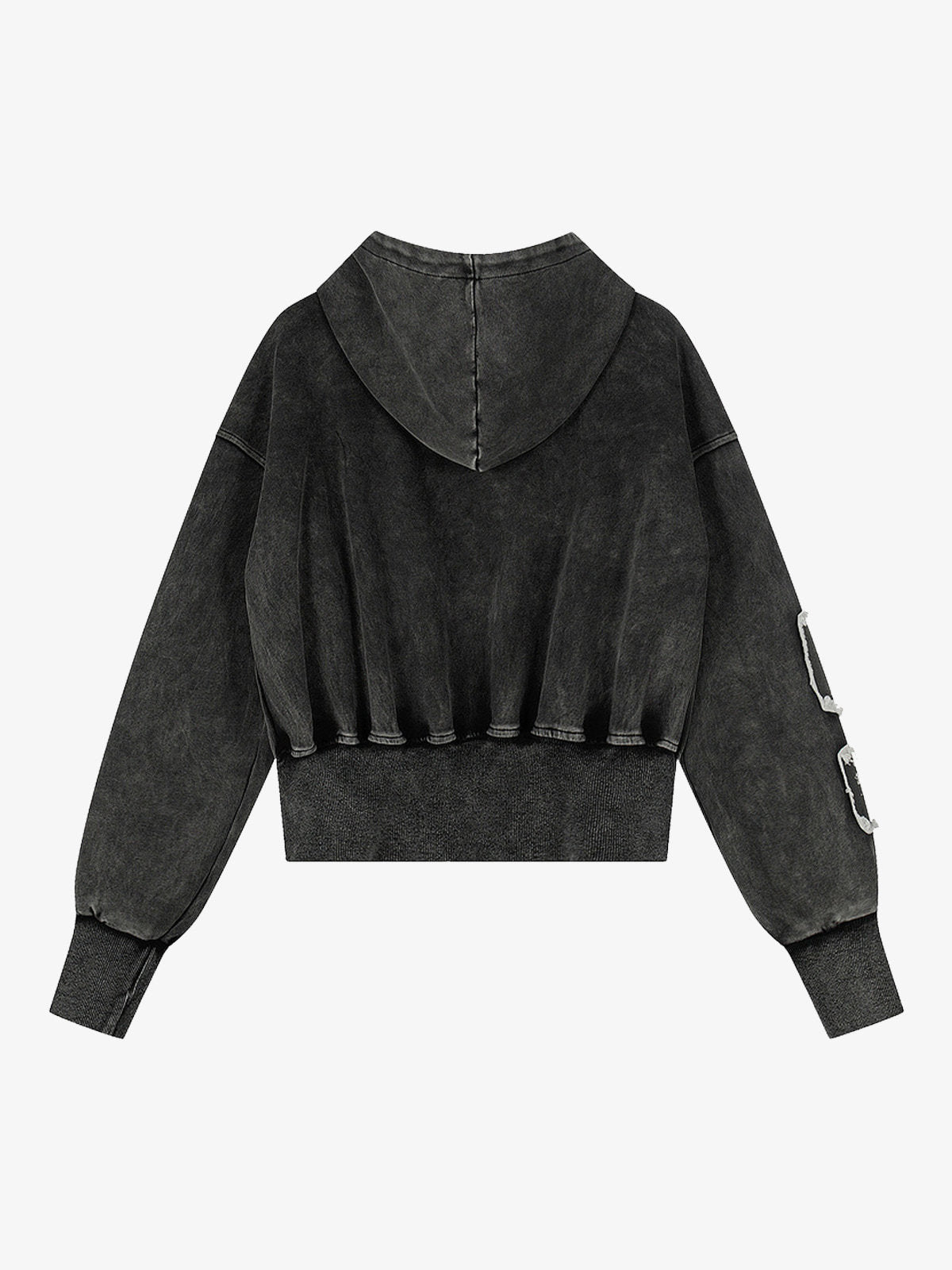 Distressed Washed Embroidered Zip-Up Hooded Jacket