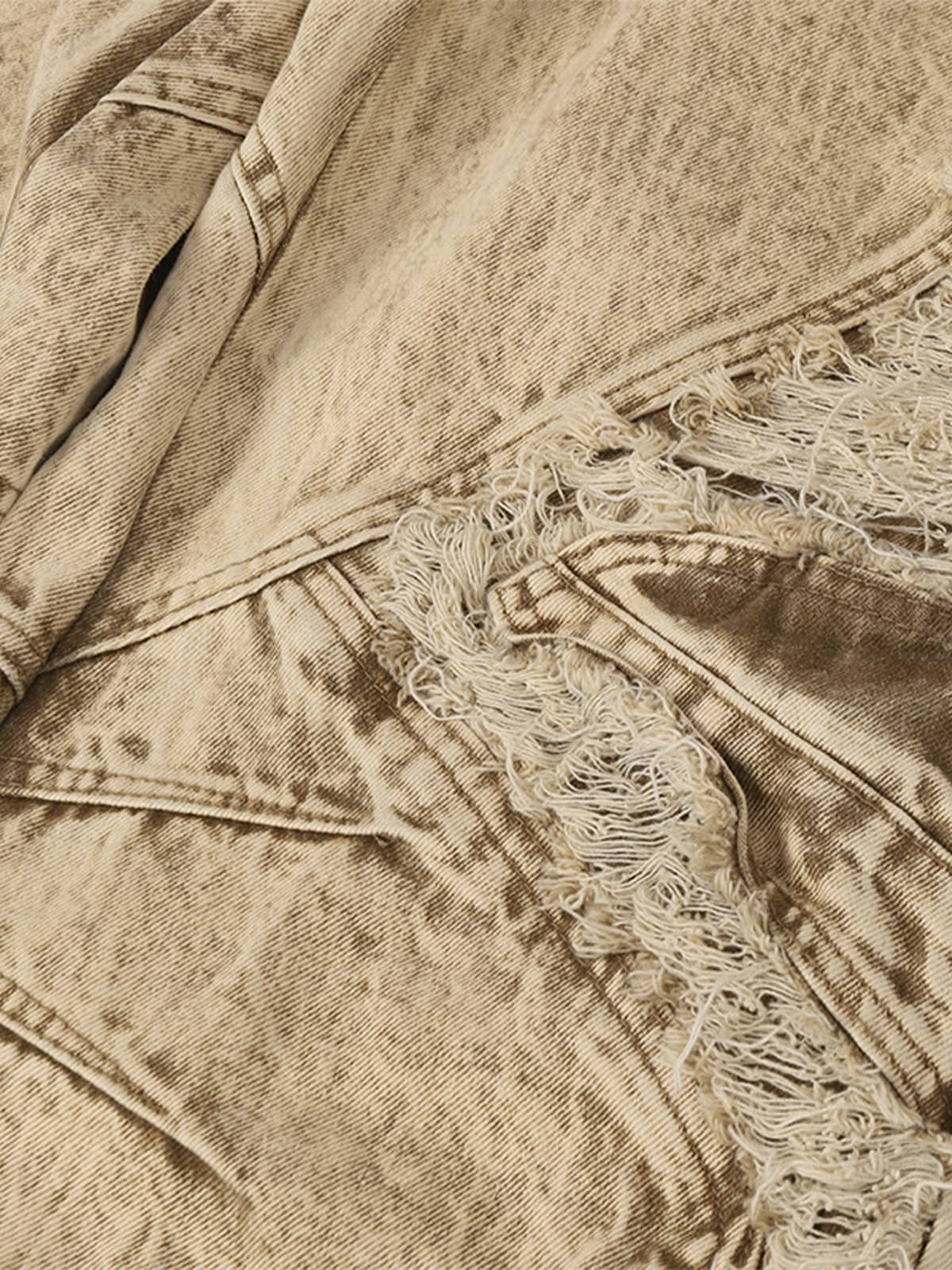 Distressed Denim Cargo Pants with Ripped Details and Patchwork Design for Men Women Fashion Streetwear 