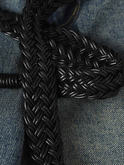 Braided Drawstring Waist Patchwork Cargo Jeans