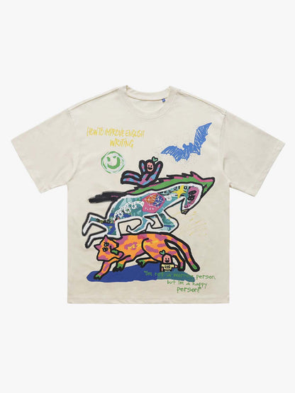 Cotton Graphic Print T-Shirt with Vibrant Street Art Design for Men?