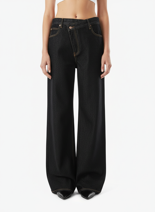 Vintage Irregular Cut Scimitar Embroidered Jeans