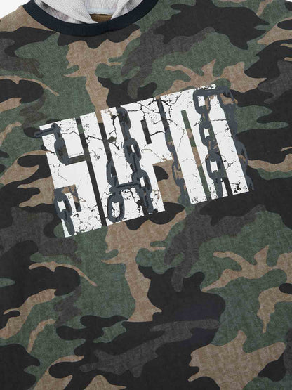 Supermade Camouflage Patchwork Faux Two-Piece Hooded Top?