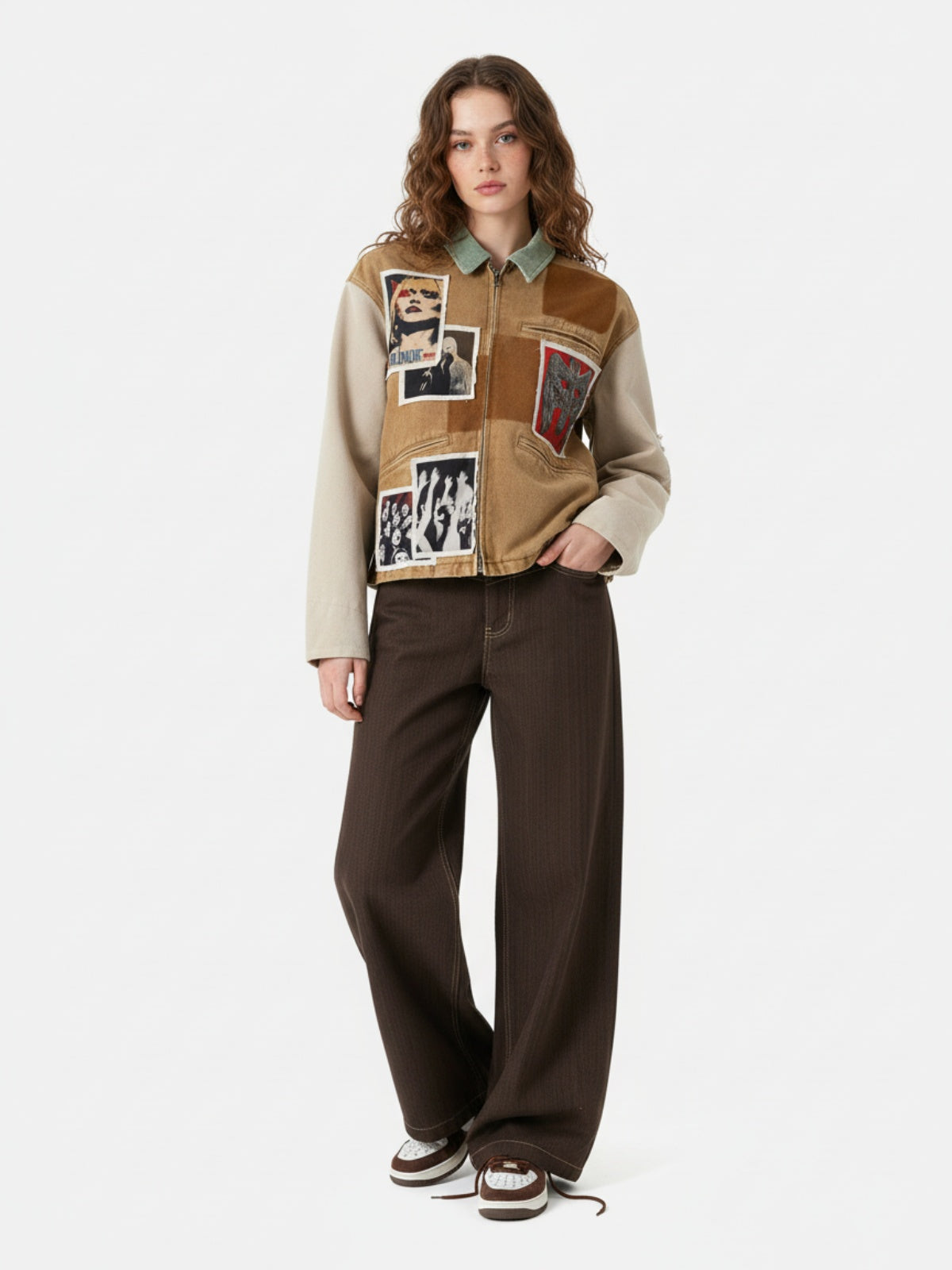 Punk Retro Collage Print Distressed Heavy Jacket