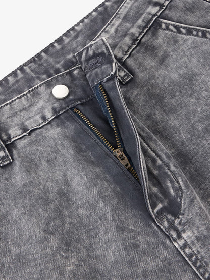 Vintage Acid-Washed Multi-Pocket Wide-Leg Cargo Barrel Jeans