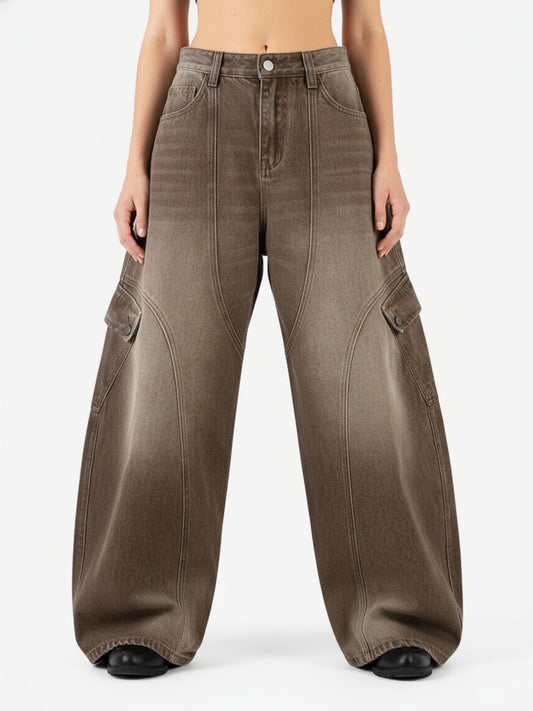 Vintage Washed Workwear Barrel Jeans