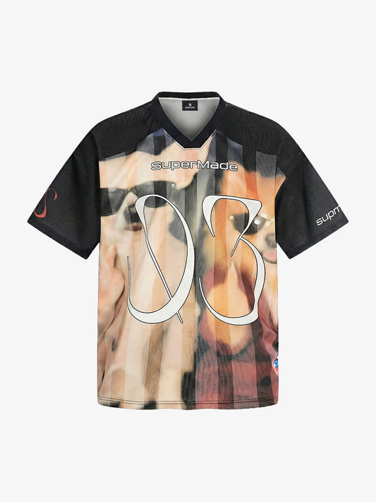 Polyester Supermade Dog Print V-Neck T-Shirt with Graphic Design for Men 