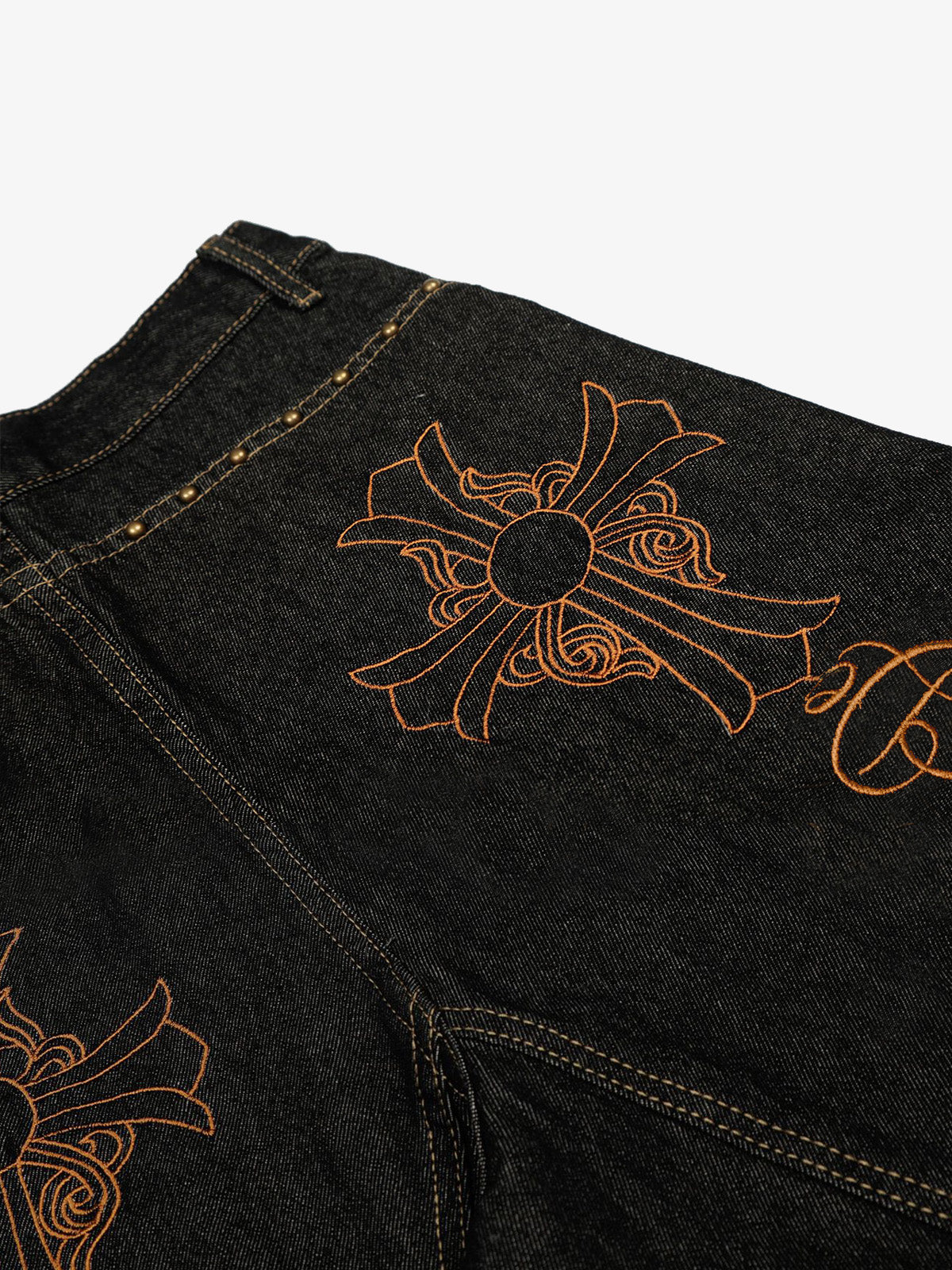 Denim Wide-Leg Trousers with Leopard Patch Detailing?