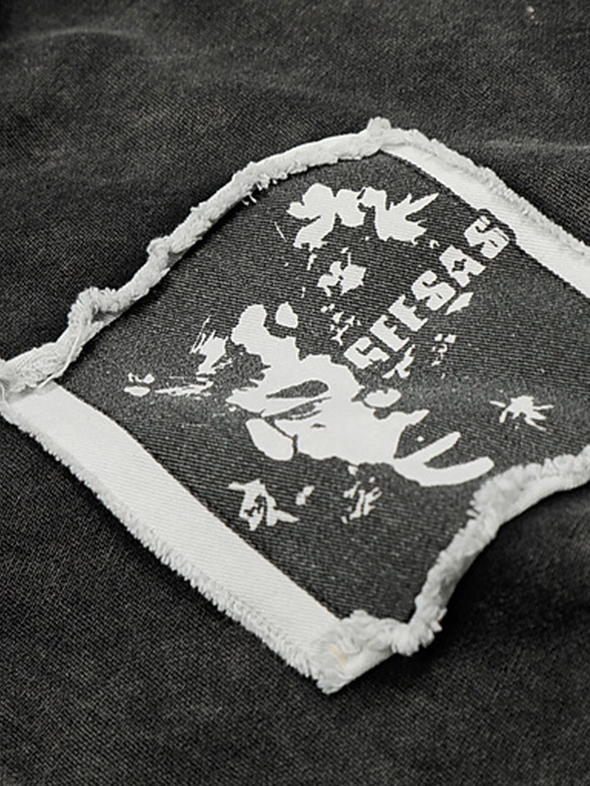 Distressed Washed Embroidered Zip-Up Hooded Jacket