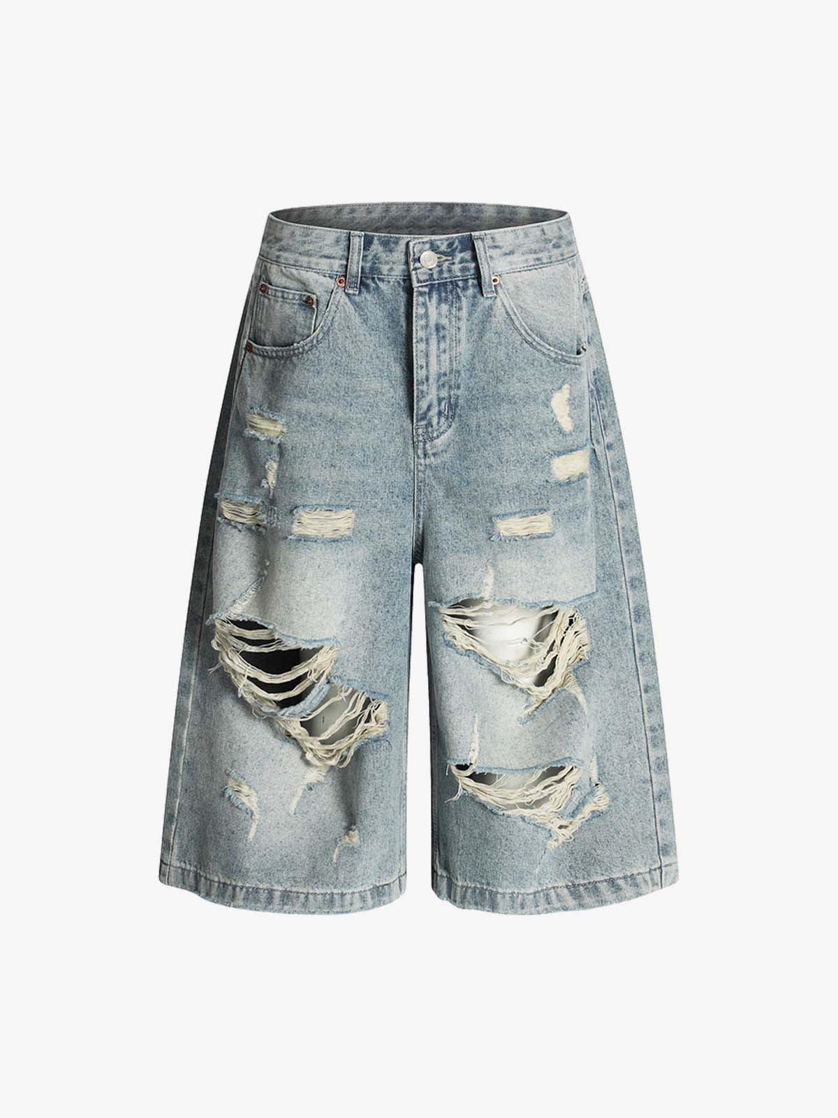 Distressed Denim Shorts for Men - Fashionable Ripped Design with Casual Style 