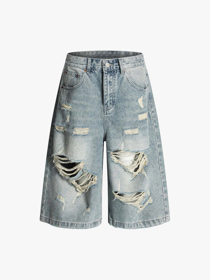 Distressed Denim Shorts for Men - Fashionable Ripped Design with Casual Style 