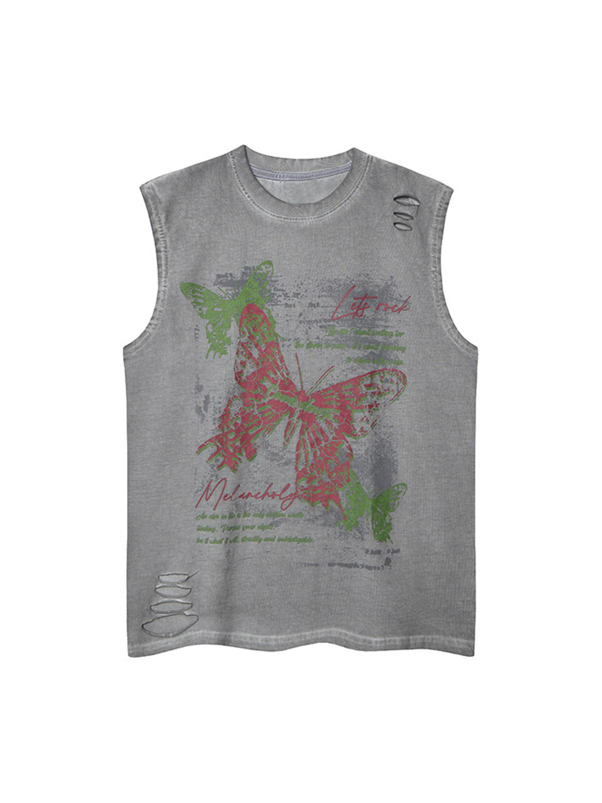 Distressed Graphic Butterfly Print Vest 