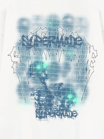 THE SUPERMADE Washed Psychedelic Graffiti Art Print Hoodie with Skull Design 