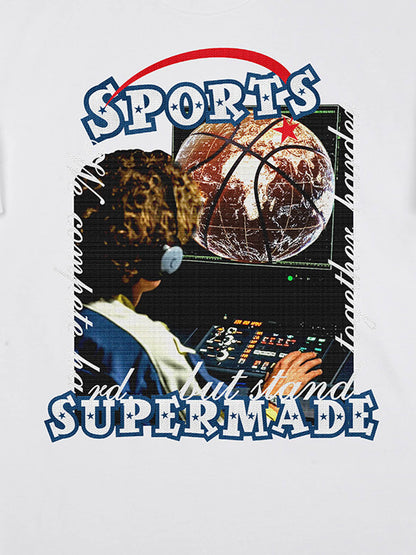 thesupermade-"Retro Basketball Radio" "Sports Know No Borders" Graphic Tee-Retro Ink Splash Streetwear Oversized T-Shirt 
