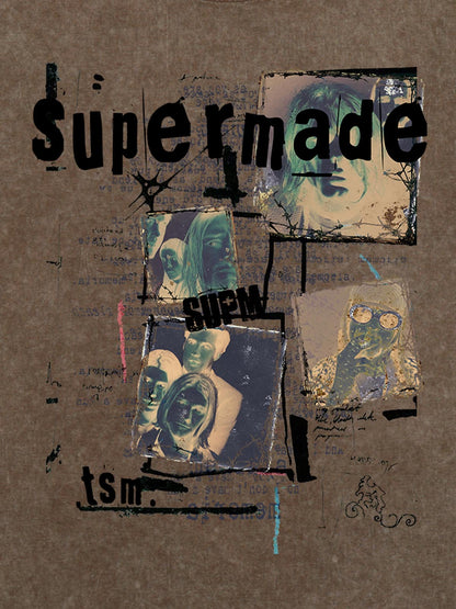 THE SUPERMADE Retro nostalgia Artistic Graphic Print T-Shirt with Collage Design 