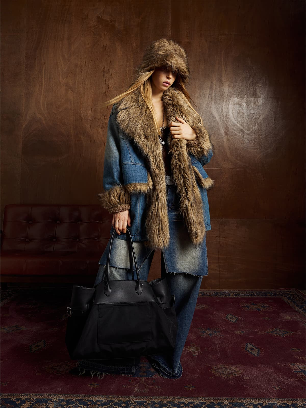 Winter-Ready Corduroy Jacket with Faux Fur Trim for Men 