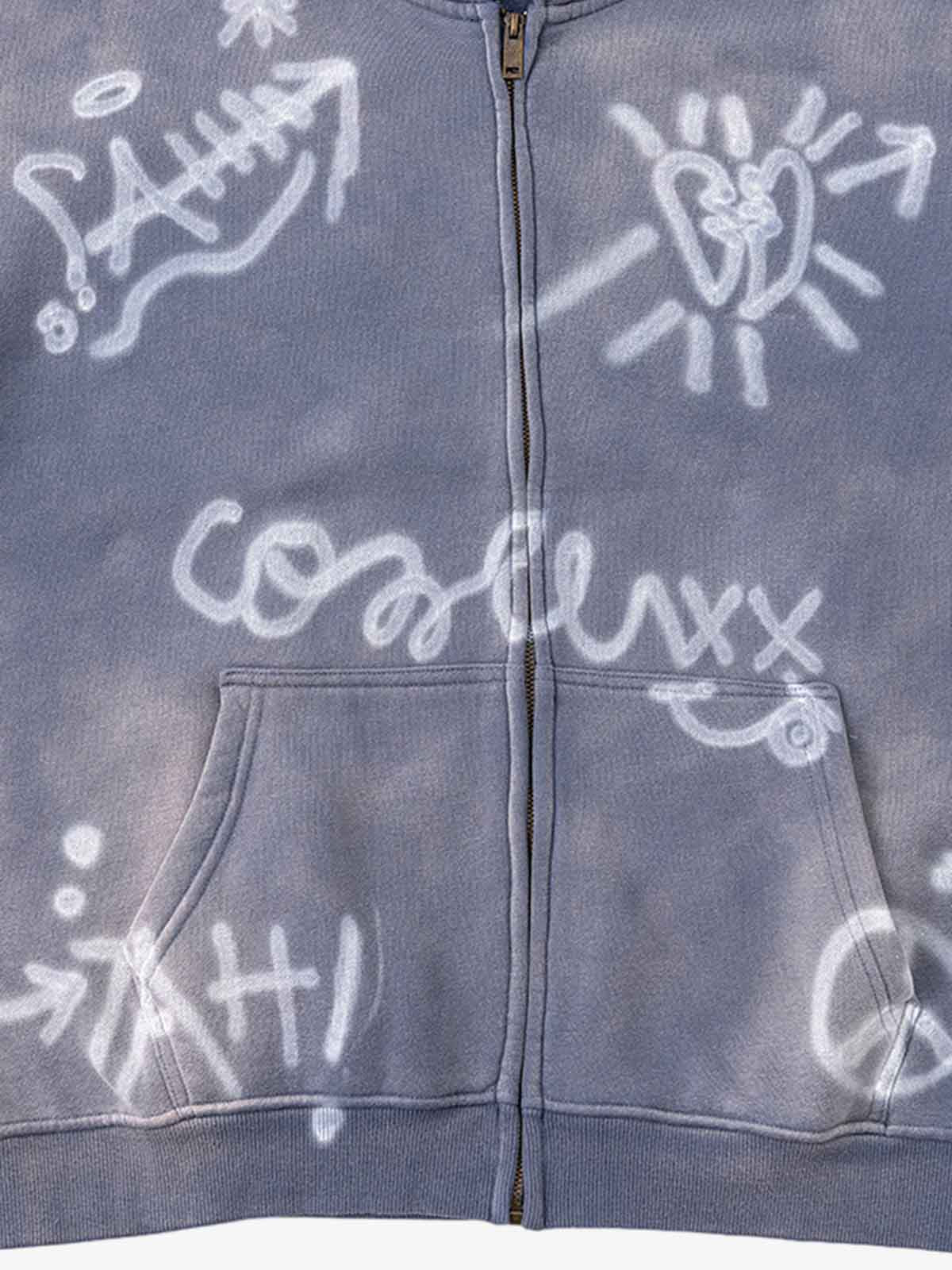 Street Graffiti Spray Print Zip Up Hoodie 