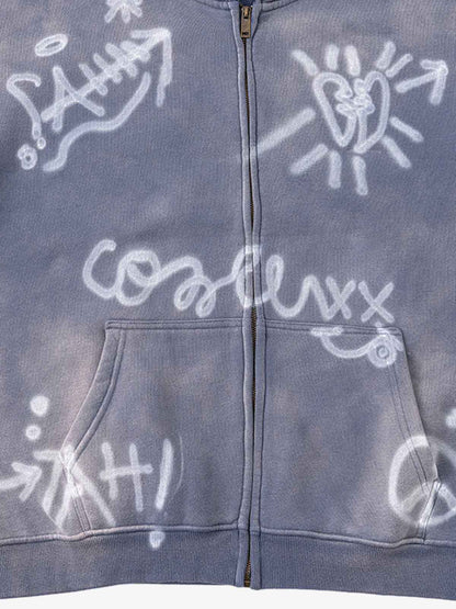 Street Graffiti Spray Print Zip Up Hoodie 