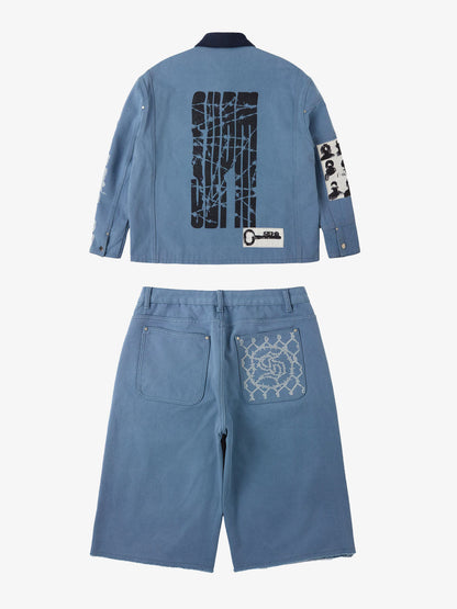 Supermade Multi-Element Appliqu¨¦ Patchwork Denim Suit?