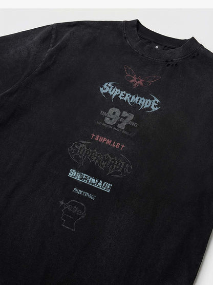 thesupermade-Unisex Loose Distressed Digital Wash Retro Street Print Short-Sleeve T-Shirt?