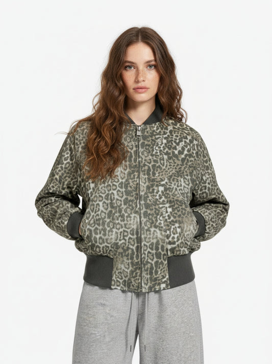 Vintage Leopard Print Bomber Jacket