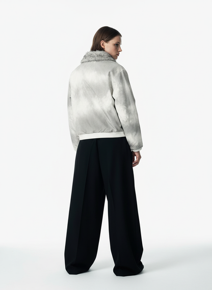 Vintage Dirty Dyed Washed Faux Fur Collar Padded Jacket