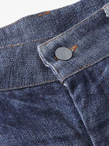 Denim Patchwork Wide Leg Jeans with Graphic Appliques and Distressed Details?