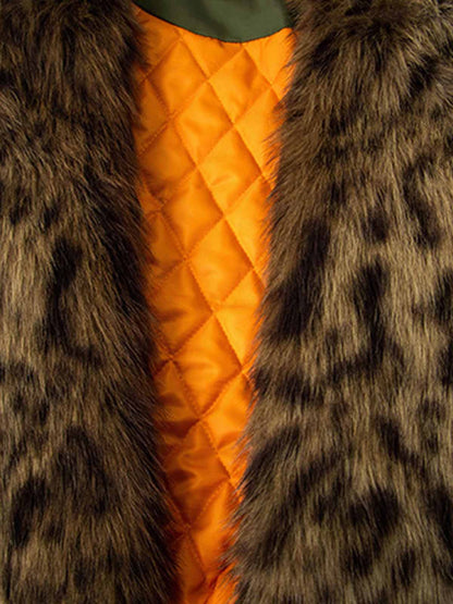 Winter Bomber Jacket with Leopard Fur Collar - Stylish and Warm for Men and Women 