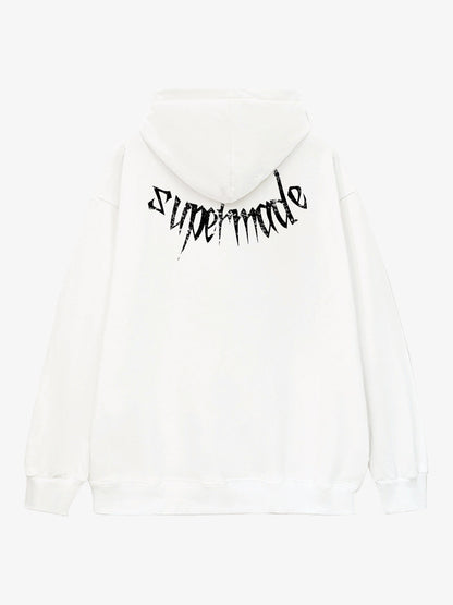 THE SUPERMADE Oversized Black Hoodie with Graphic Print Design 