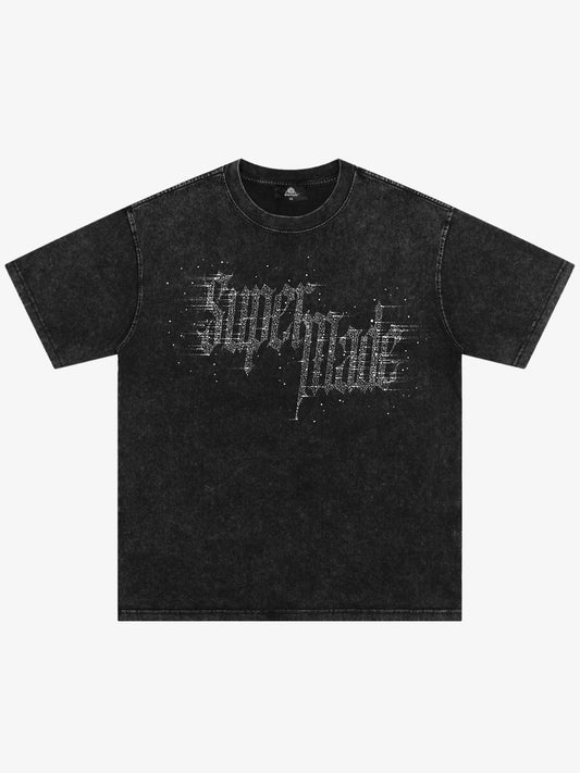 THE SUPERMADE Imitation Diamond Effect LOGO Graphic Tee with Bold Typography Design 
